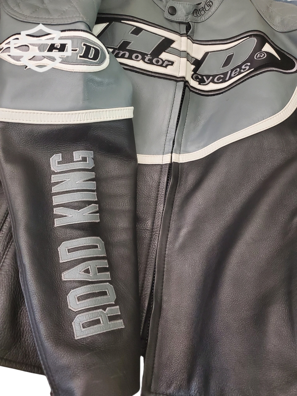 Harley-Davidson Road King Black and Gray Leather Riding Jacket - Picture 8 of 15